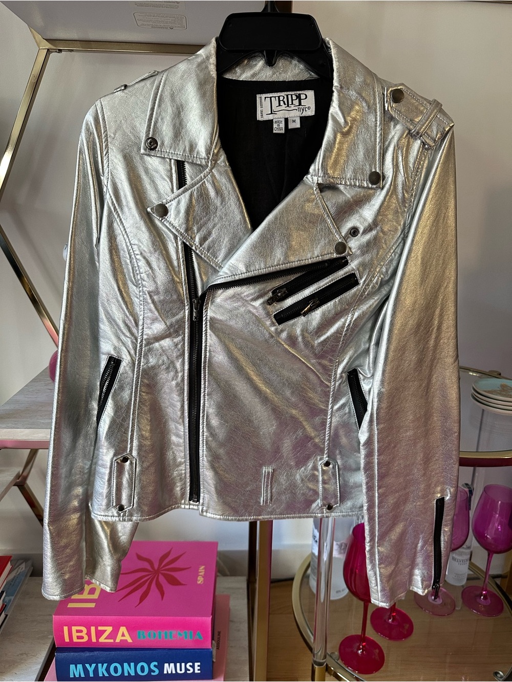 Tripp NYC Metallic Silver Moto Jacket